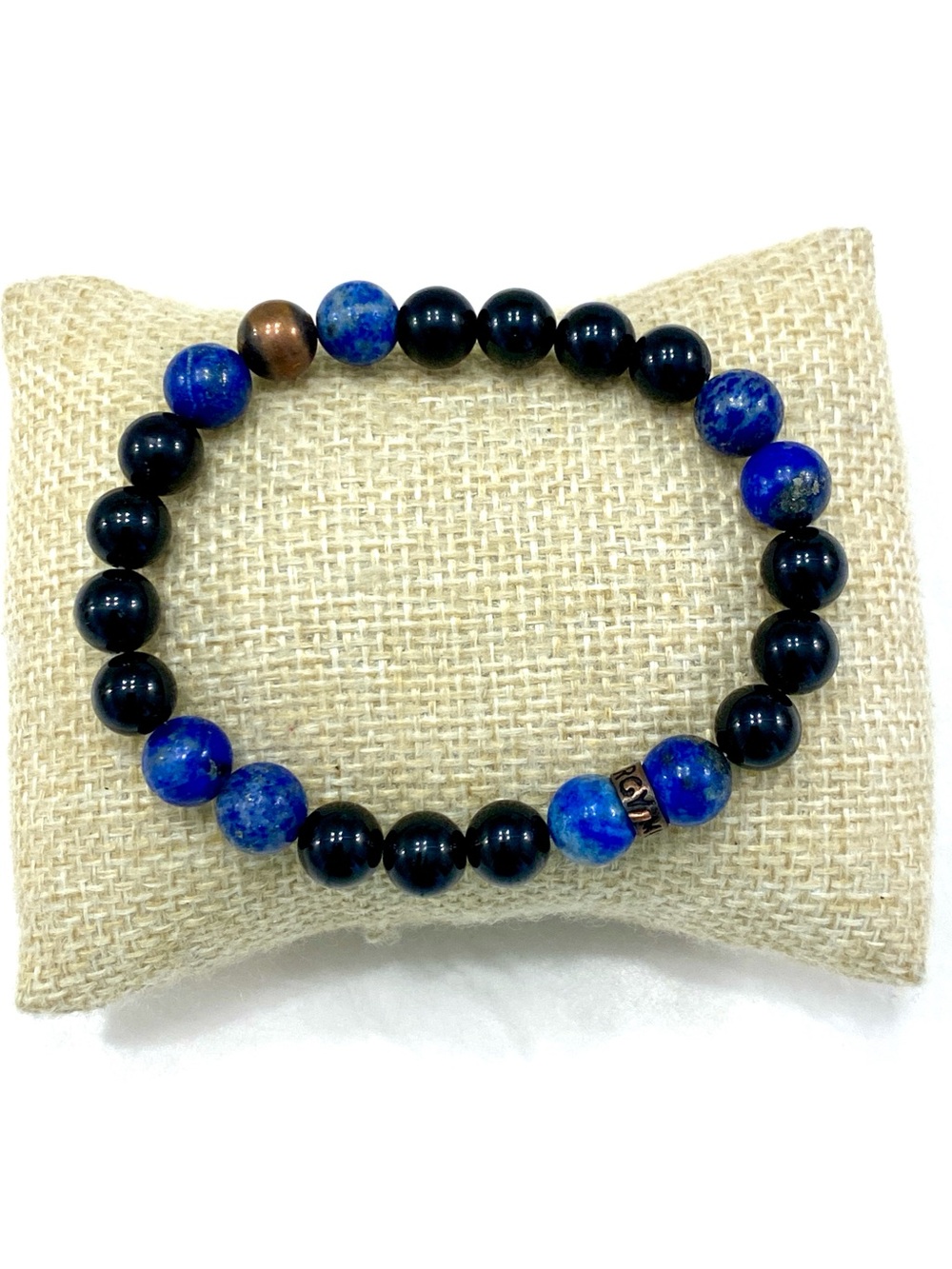 Protection Muse Energy 
Lapis and Black Bead Stretch Bracelet